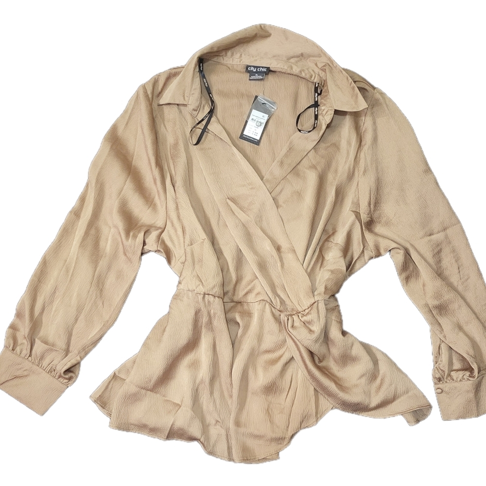 City Chic Beige Wrap Blouse